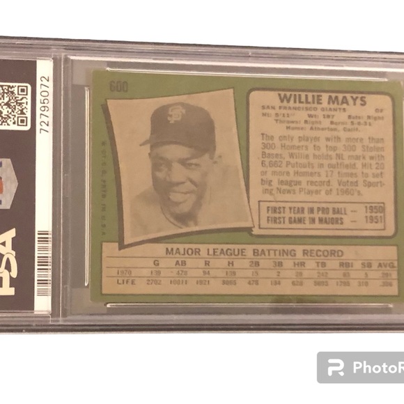 Willie Mays Card- 1971 Topps, Willie Mays #600 (Excellent!) - Picture 2 of 2